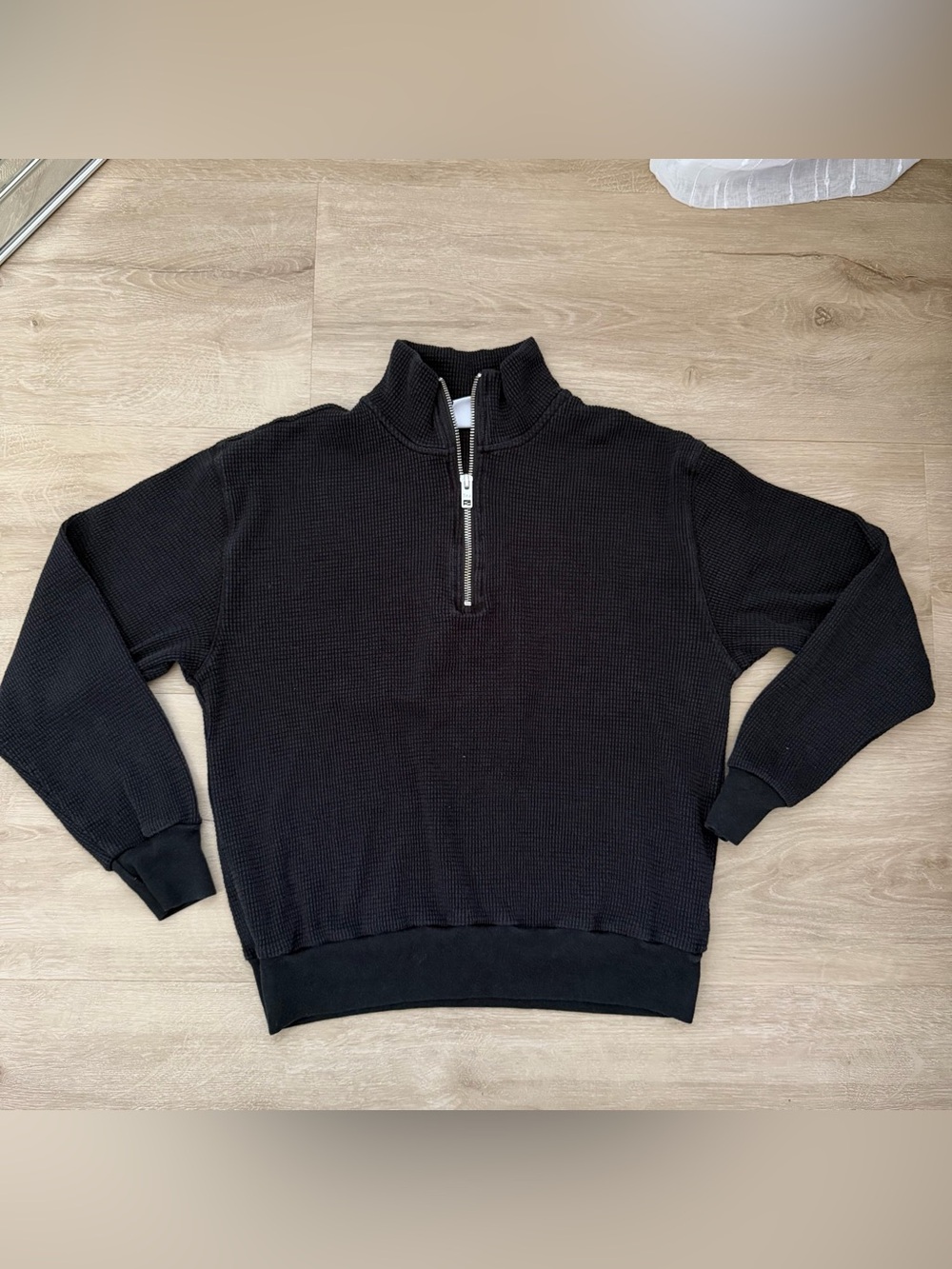 Aritzia TNA Black Half Zip Waffle Knit Sweater
